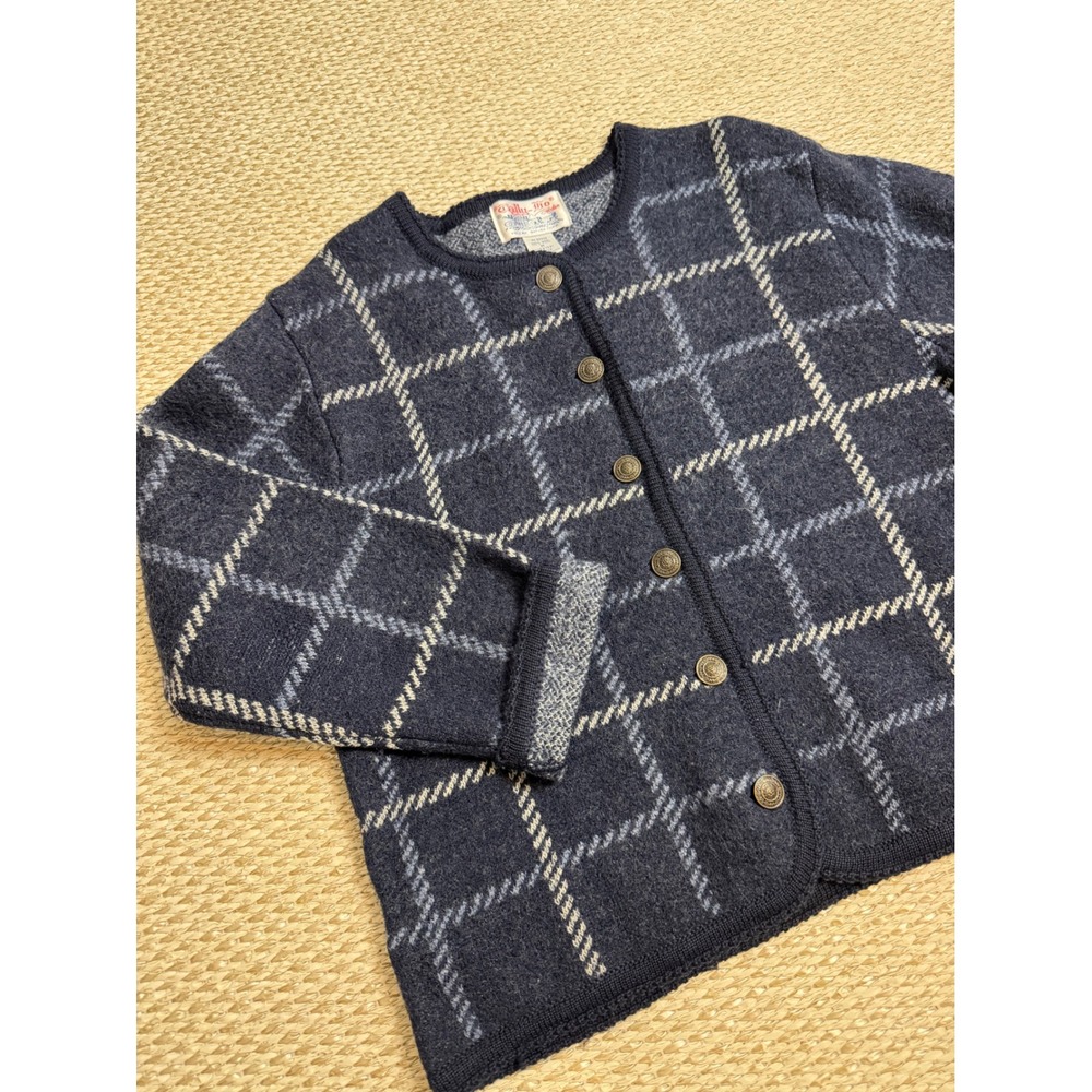 Vintage Wool Cardigan Windowpane Plaid coastal euro summer classy preppy M